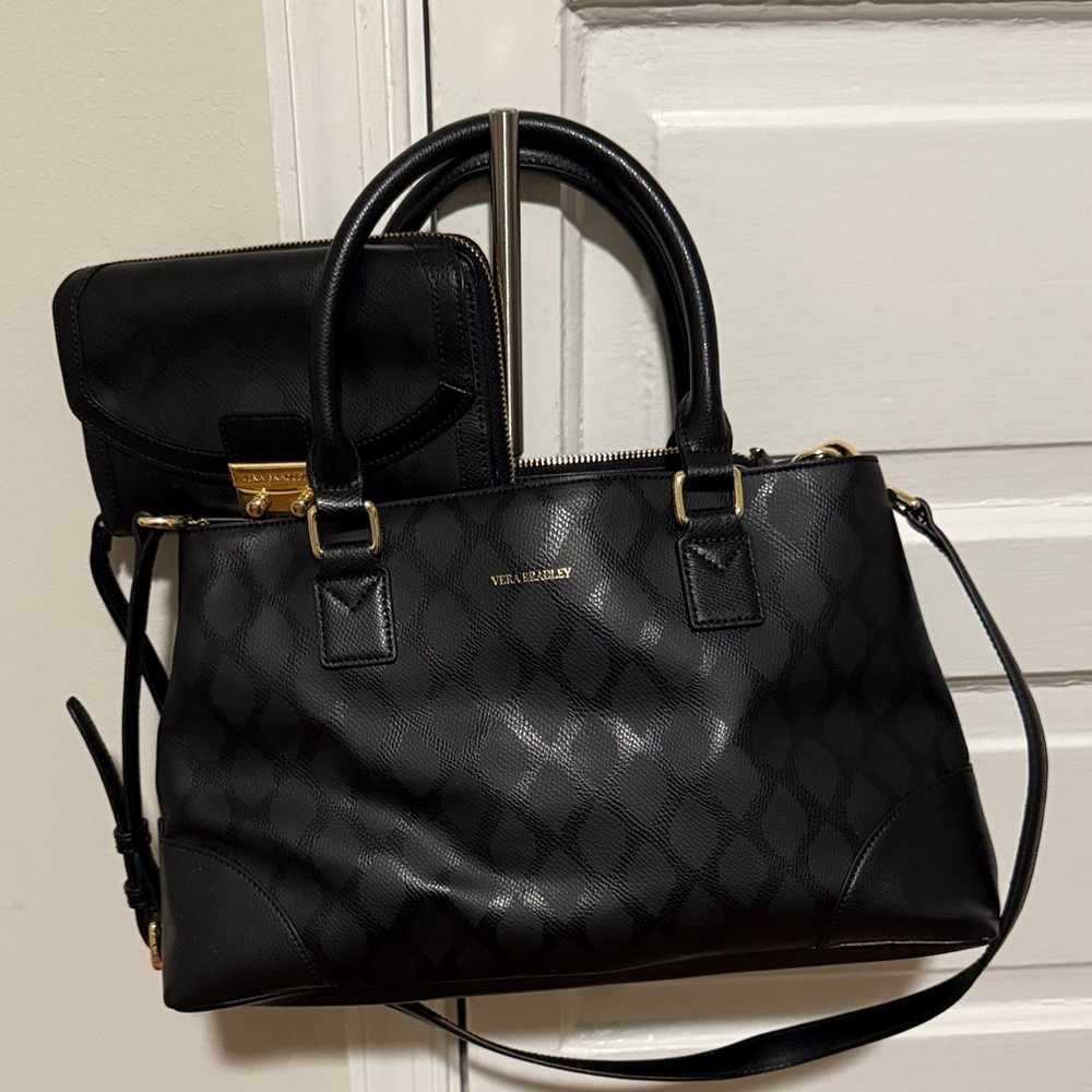 Vera Bradley Black Satchel and Wallet Set